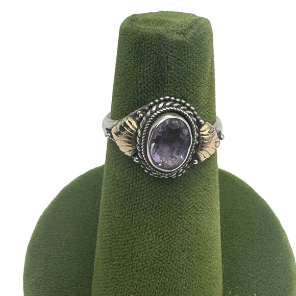 Vintage Sterling Silver Amethyst Ring Oval Cut Intricate Design Size 6.5 - Picture 2 of 4